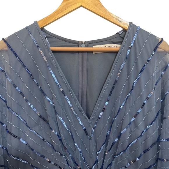 MAC DUGGAL Beaded Striping Kimono Sleeve V Neck Dress - Picture 7 of 14